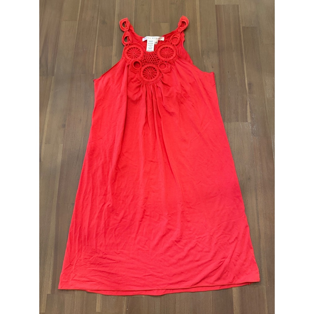 Max Studio Red Crochet Lace Neckline Sleeveless Mini Shift Dress S 9910U59